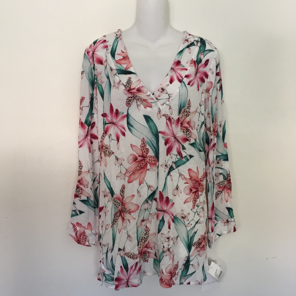 La Blanca Floral Tunic V Neck Size XXS NWT